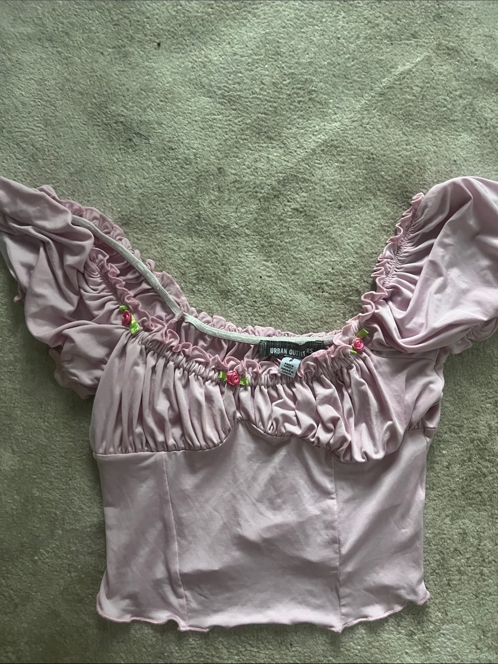 Urban Outfitters Light Pink Floral-Trim Off-Shoulder Crop Top
